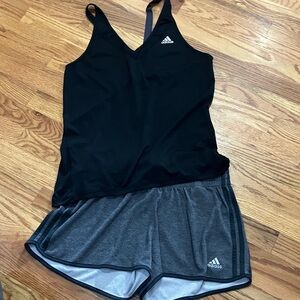 adidas Women’s Black Tank Top with Gray Athletic Shorts. Sz L. EUC